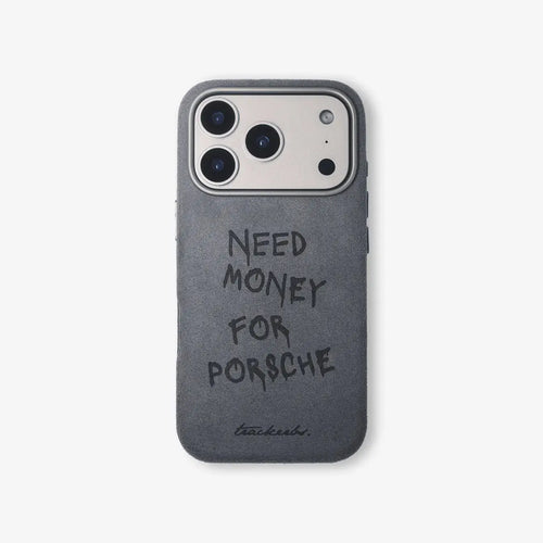 Need Money for Porsche design phone case, Alcantara Dolomite Silver, premium grip and protection, by Trackerbs.